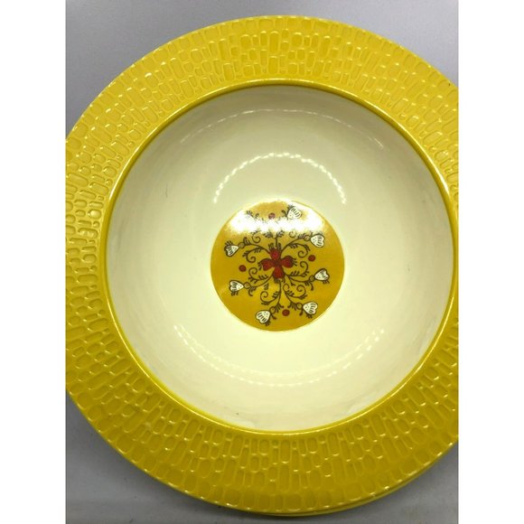 Set of 6 Melamine Threshold Bowls, MCM, 7 1/2" round, 3" Tall, Yellow Rimmed Bow - Picture 6 of 6